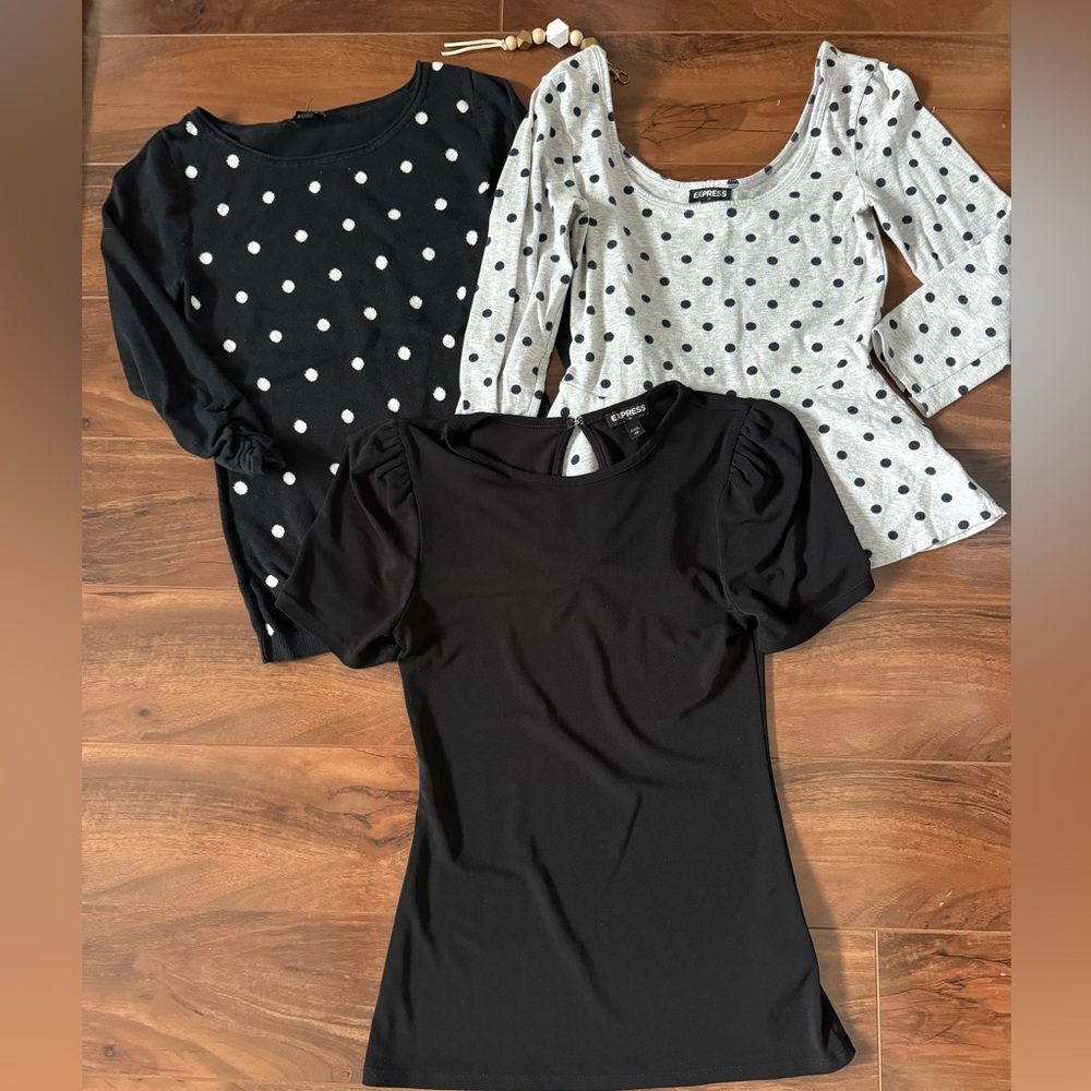 Express Womens Blouse Bundle Black Sweater, Gray Shirt, Black Shirt size XSmall